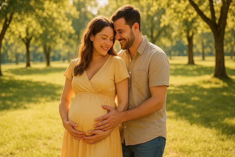 Casal feliz a preparar a chegada do seu bebé graças a um crédito nascimento
