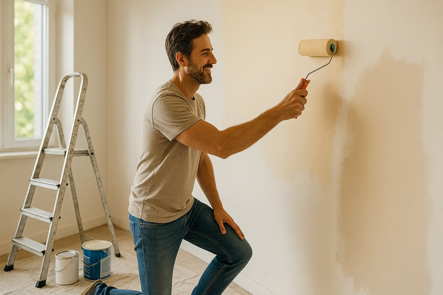 Homem a pintar a parede da sua sala de estar